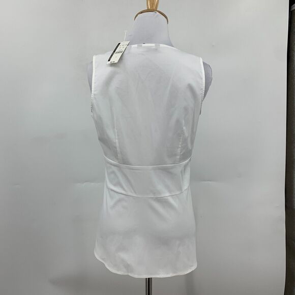 New York & Company Blouse Womens 4 White Tie Waist Surplice Sleeveless Stretch - Picture 7 of 14